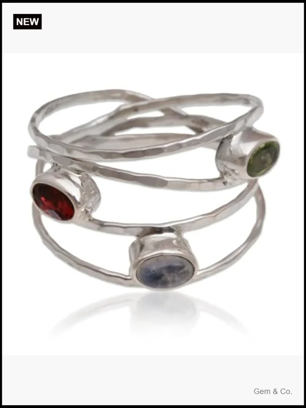 Handcrafted .925 Sterling Silver Multigemstone Band Ring Size 9